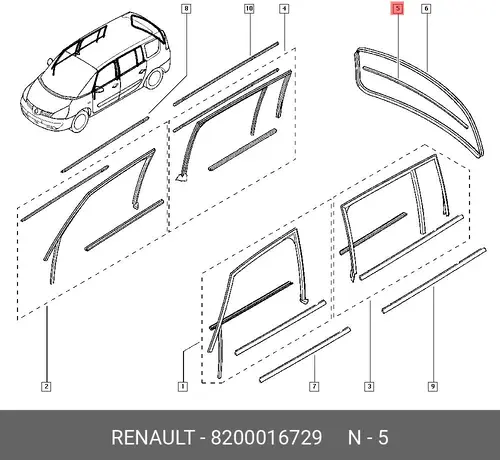 УПЛОТНИТЕЛЬ СТЕКЛА ЗАДН (РЕЗ) 8200016729 RENAULT