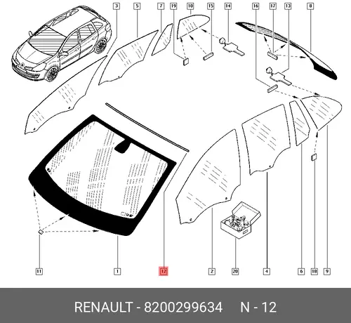 УПЛОТНИТЕЛЬ СТЕКЛА ПЕР (РЕЗ) 8200299634 RENAULT