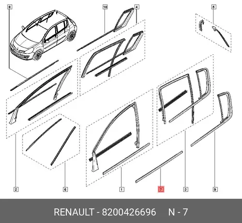 УПЛОТНИТЕЛЬ СТЕКЛА ПЕР ЛЕВ ДВЕРИ (РЕЗ) 8200426696 RENAULT