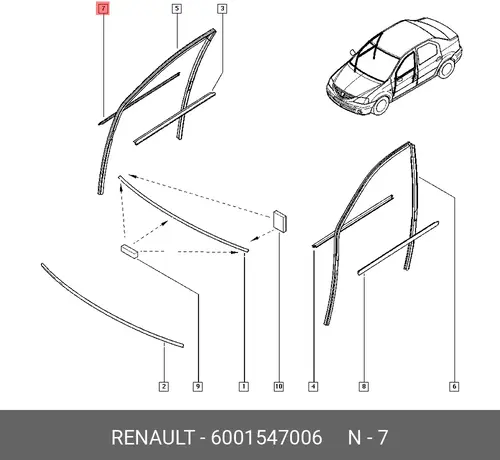 УПЛОТНИТЕЛЬ СТЕКЛА ПЕР ПР (РЕЗ) 6001547006 RENAULT