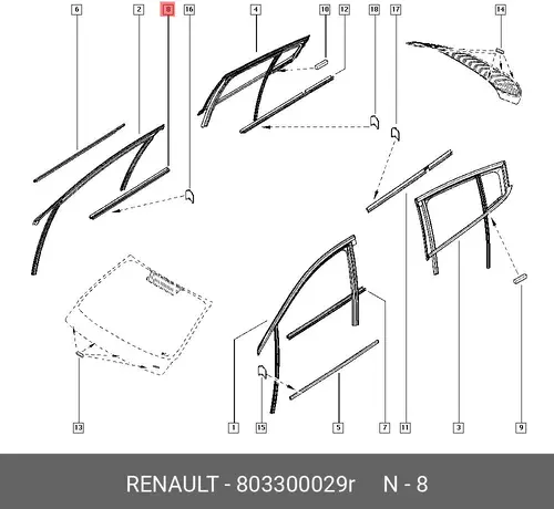 803300029R УПЛОТНИТЕЛЬ СТЕКЛА ДВЕРИ ПЕР. ПРВ. (РЕЗ) RENAULT