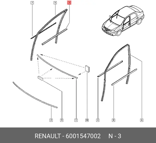 Уплотнитель двери RENAULT 6001547002