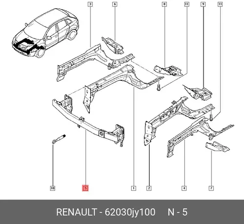 Усилитель бампера RENAULT 62030JY100