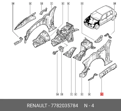 7782035784 усилитель панели арки колеса RENAULT