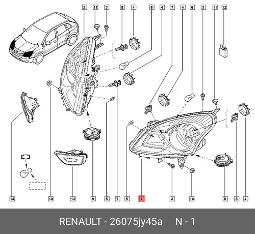 Фара RENAULT 26075JY45A