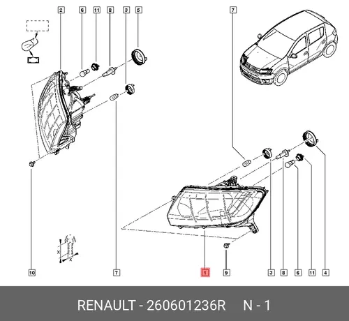 Фара RENAULT 260601236R