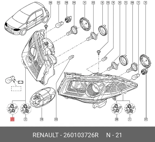 Фара RENAULT 26 01 037 26R