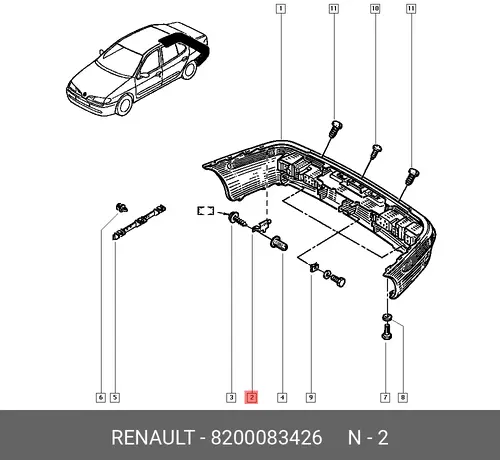 фиксатор бампера!\ Renault Megane 8200083426