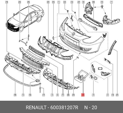 Фиксаторы бампера перед. RENAULT Fluence 600381207R