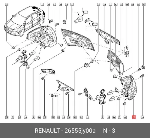 Фонарь задний RENAULT 26555JY00A
