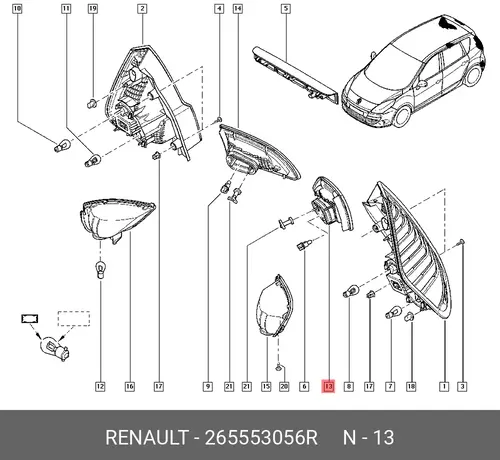 Фонарь задний RENAULT 265553056R