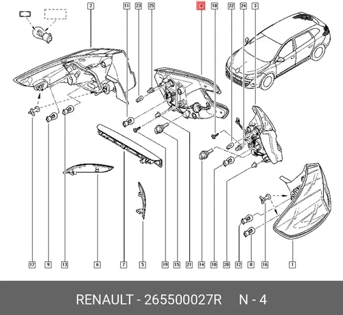 Фонарь задний RENAULT 265500027R