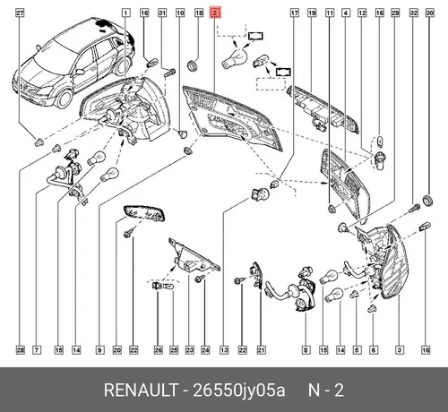 Фонарь задний RENAULT 26550JY05A