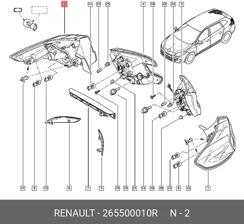 Фонарь задний RENAULT 265500010R