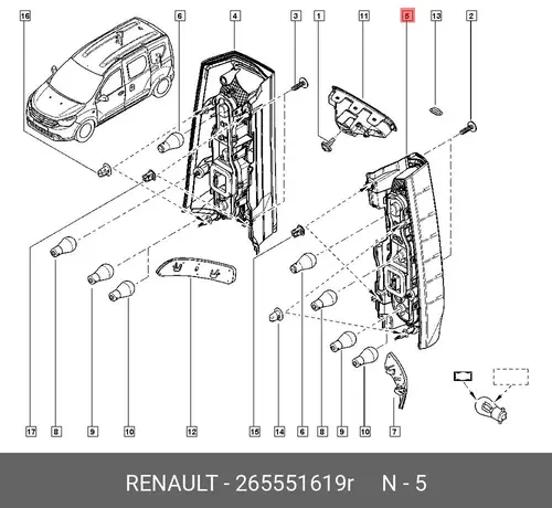 Фонарь задний RENAULT 265551619R
