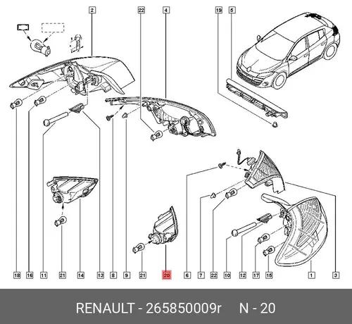 Фонарь задний RENAULT 265850009R