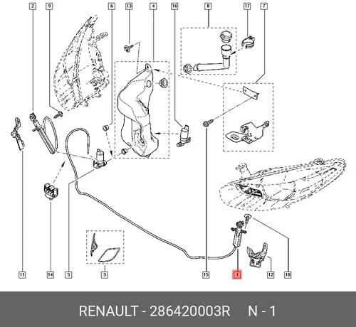 ЖИКЛЕР ОМЫВАТЕЛЯ ФАР ЛЕВ. (ПЛАС) 286420003R RENAULT