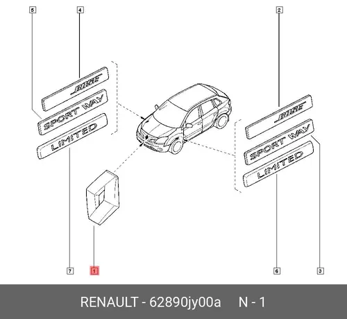62890JY00A ЭМБЛЕМА ПЛАСТИК RENAULT