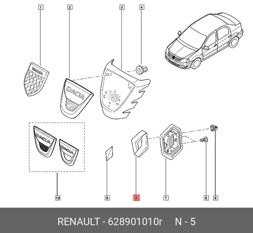 ЭМБЛЕМА РЕШЕТКИ РАДИАТОРА 628901010R RENAULT