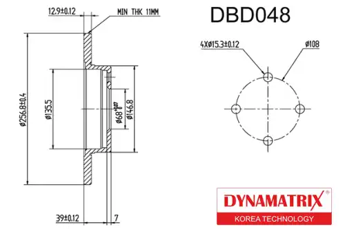 Тормозной диск DYNAMAX DBD048 полный , передняя ось