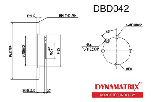 Тормозной диск DYNAMAX DBD042 полный , передняя ось