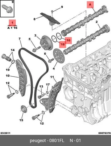 Распредвал PSA 0801 FL