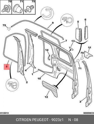  УПЛОТНИТЕЛЬ ЛЕВОЙ ДВЕРИ BERLINGO 9023Z1 PSA