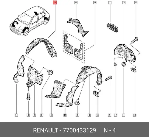 Подкрылок RENAULT 7700433129