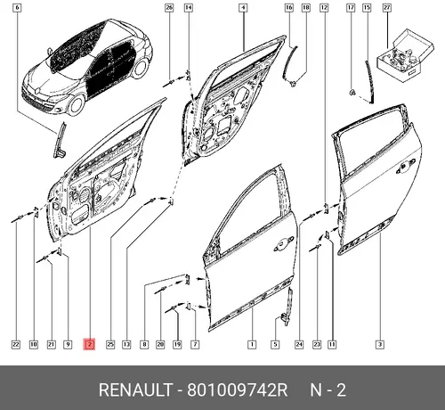  ДВЕРЬ ПЕР ПРАВ (МЕТ) 801009742R RENAULT