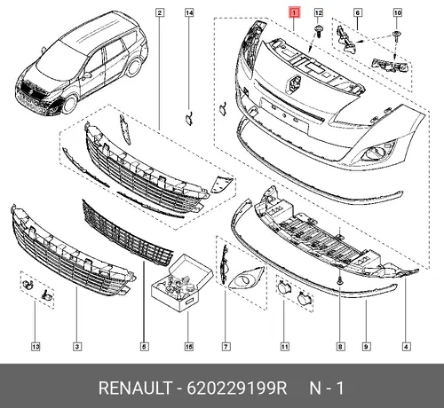  КОМПЛ БАМПЕРА ПЕР 3ШТ (ПЛАС) 620229199R RENAULT