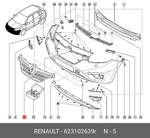 Решетка радиатора RENAULT 623102639R