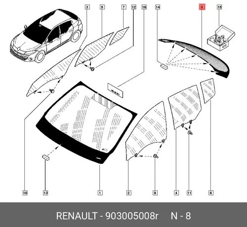 СТЕКЛО ЗАДНЕЕ 903005008R RENAULT