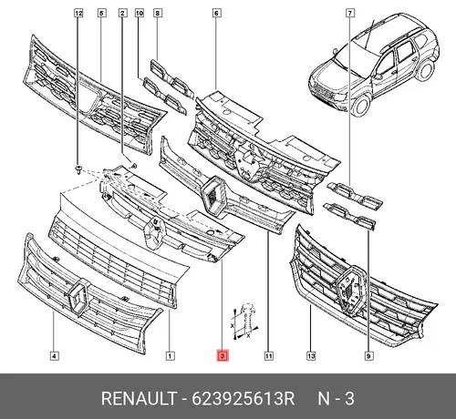 Решетка радиатора RENAULT 623925613R