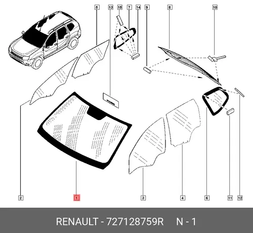 Стекло лоб. SANDERO/DUSTER 727128759R RENAULT