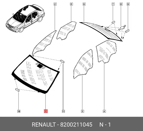 СТЕКЛО ЛОБОВОЕ 8200211045 RENAULT