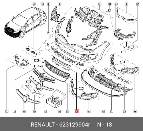 НАКЛАДКА ПЕРЕД БАМПЕРА (ПЛАС) 623129904R RENAULT