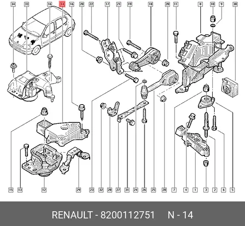  КРОНШТЕЙН ПРАВОЙ ОПОРЫ ДВИГАТЕЛЯ 8200112751 RENAULT