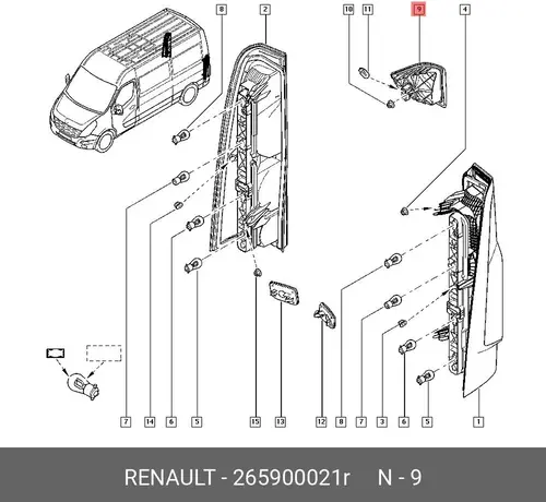Фонарь задний RENAULT 265900021R