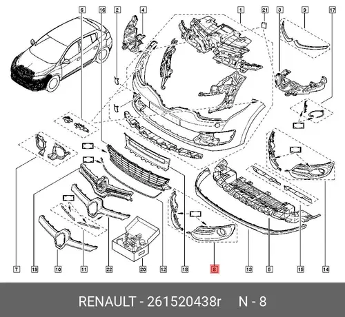 ЗАГЛУШЕК БАМПЕРА К-Т 261520438R RENAULT