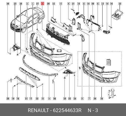 Решетка бампера RENAULT 622544633R
