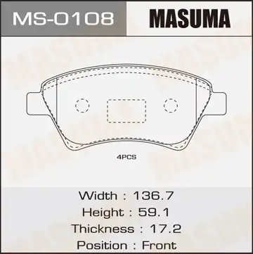 Тормозные колодки дисковые MASUMA MS0108