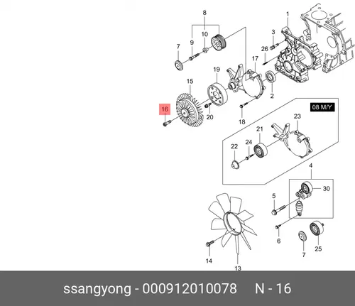  Болт крепления вискомуфты 000912010078 SSANGYONG