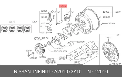 ПОРШЕНЬ ДВИГАТЕЛЯ NISSAN A201073Y10