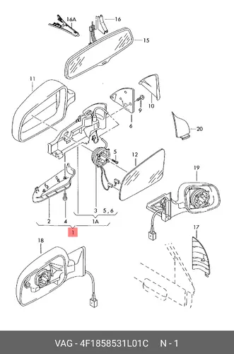 Зеркало боковое 4F1858531L01C VAG