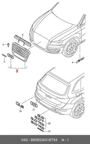 Решетка радиатора VAG 8R0853651BT94