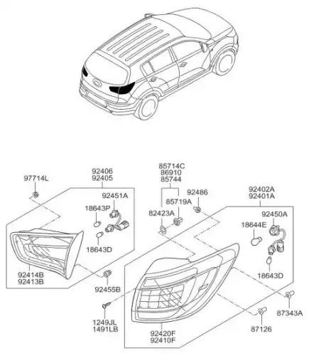 Фонарь задний HYUNDAI / KIA 924053W000