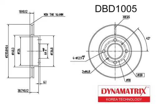 Тормозной диск DYNAMAX DBD1005 вентилируемый , передняя ось