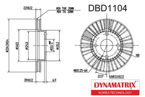 Тормозной диск DYNAMAX DBD1104 вентилируемый , передняя ось