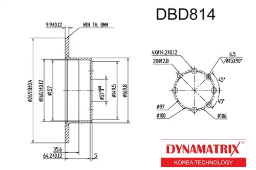 Тормозной диск DYNAMAX DBD814 полный , задняя ось
