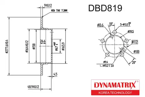 Тормозной диск DYNAMAX DBD819 полный , задняя ось
